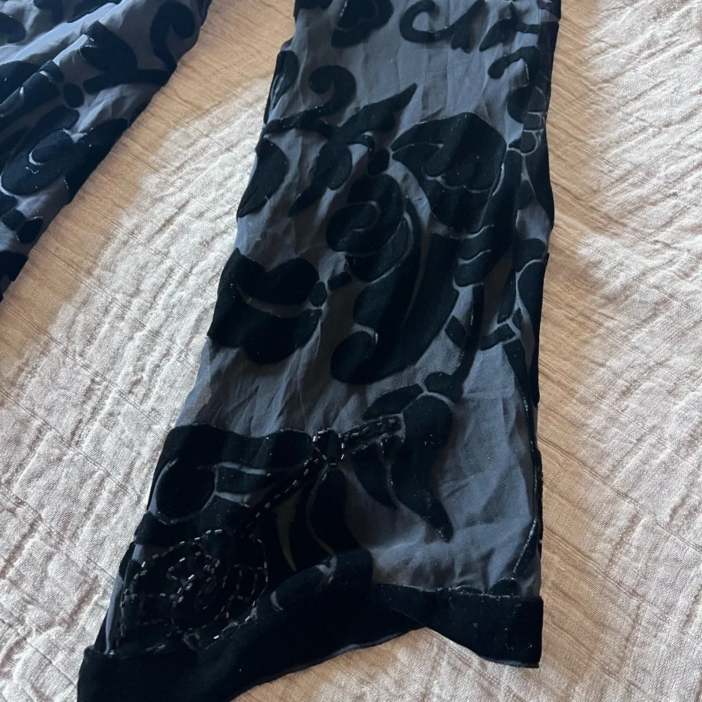 Hale Bob Black Silk Blend Velvet Burnout Floral Midi Dress | Size Medium